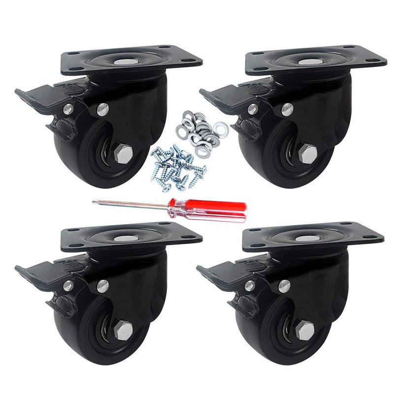 DICASAL Heavy Duty Casters, 3 Inch Swivel Plate Caster Wheels with Brake Premium Commercial Grade Non-Marking Durable Nylon castors with 2000 Lbs Capacity 4 Pack - Image 1